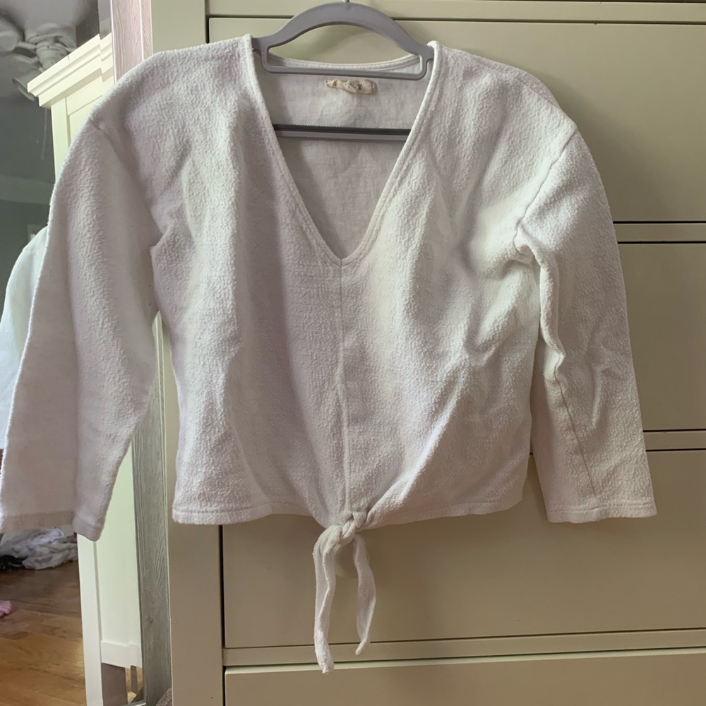 Madewell Textured Tie Front Top Shirt H7993 Size S Ivory